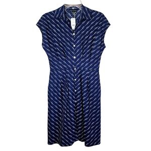 346 Brooks Brothers Blue Nautical Rope Dress Size 4 Pockets Anchor Button Cotton